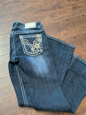 Vigoss Dark Blue Boot Cut Jeans with Embroidered Back Pocket